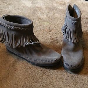 Gray Minnetonka Moccasin Booties